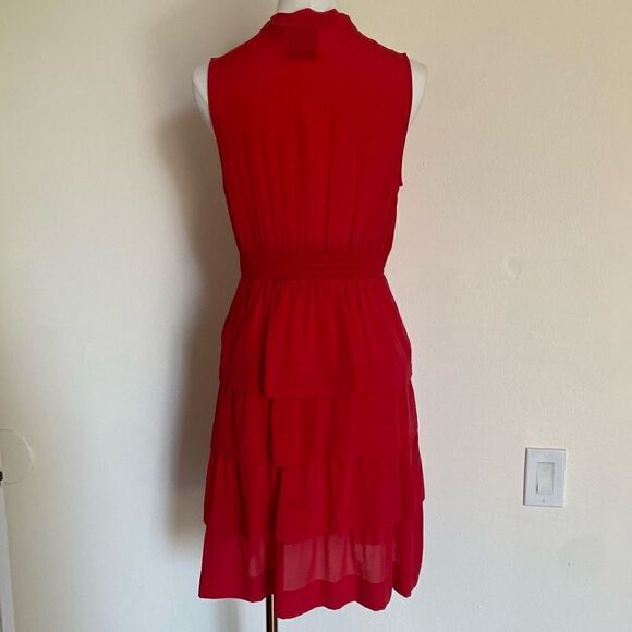 Anthropologie Girls From Savoy Ruffled Oska Red Silk Dress Size 6 - Picture 8 of 16